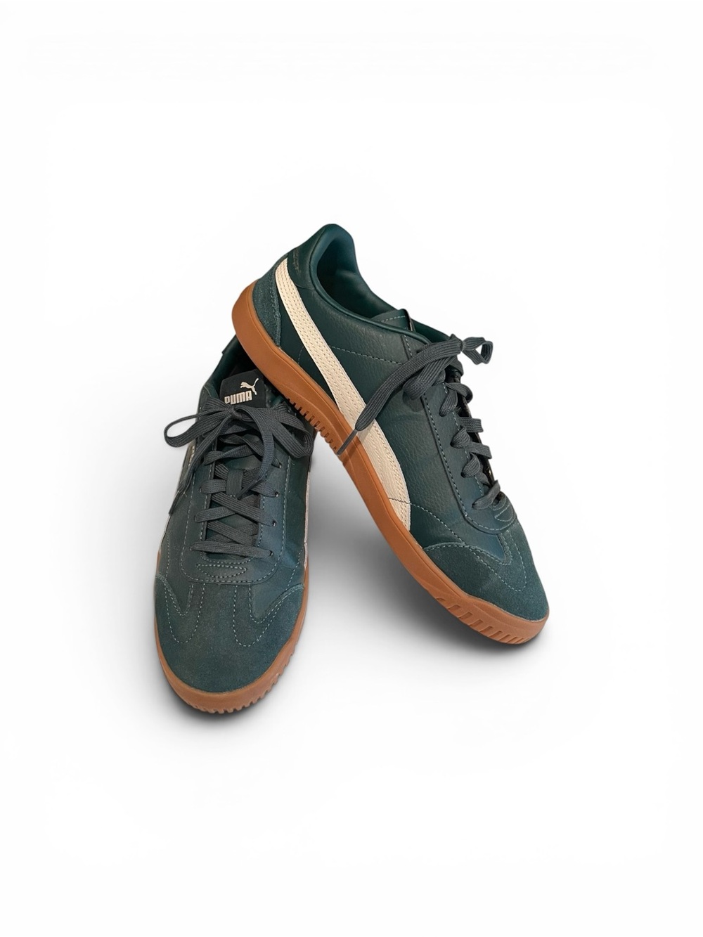 Puma Dark Green Sneakers with Cream Stripe and Gum Sole Men’s Size 9.5
